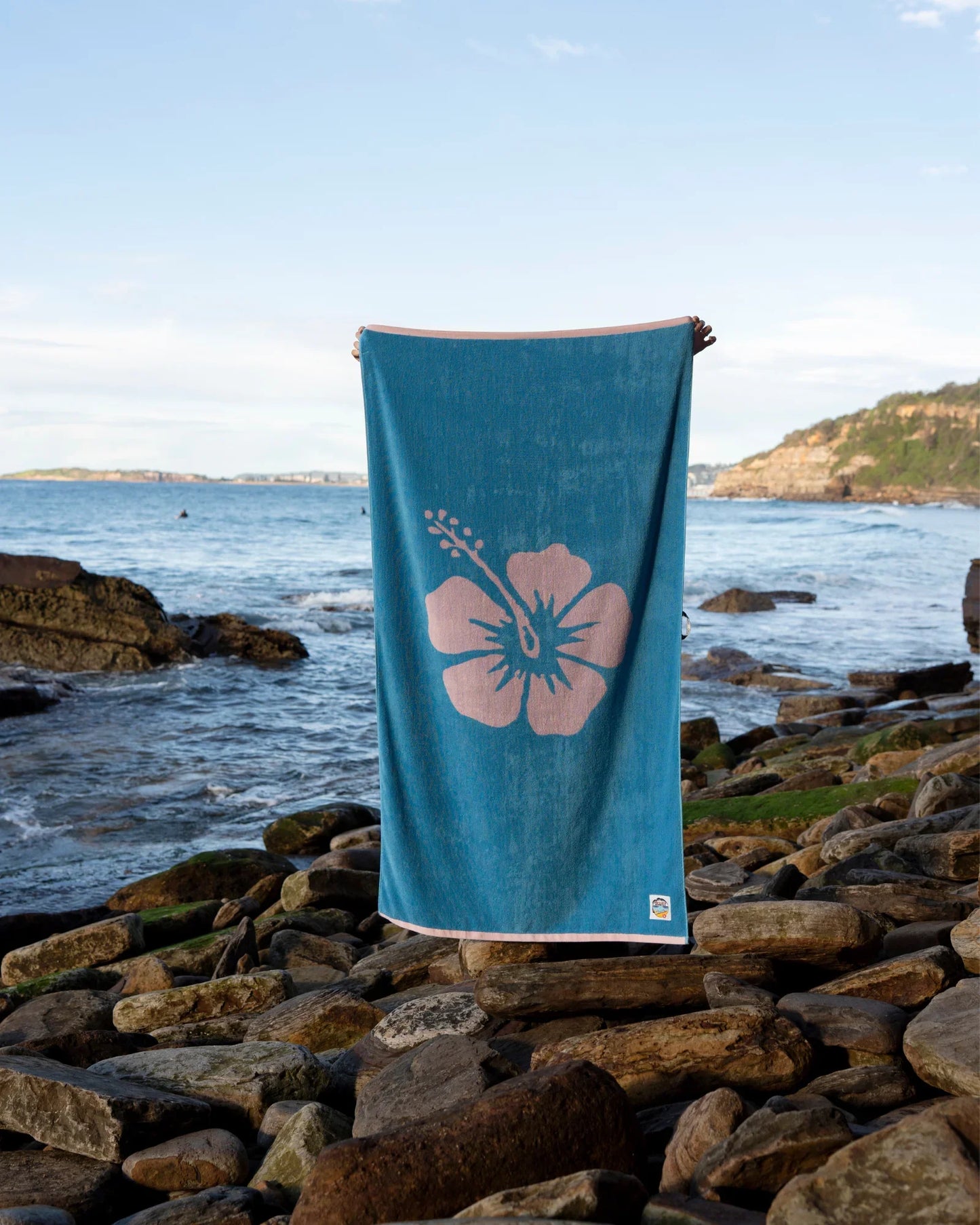 Hibiscus Beach Towel - Azure Pale Pink