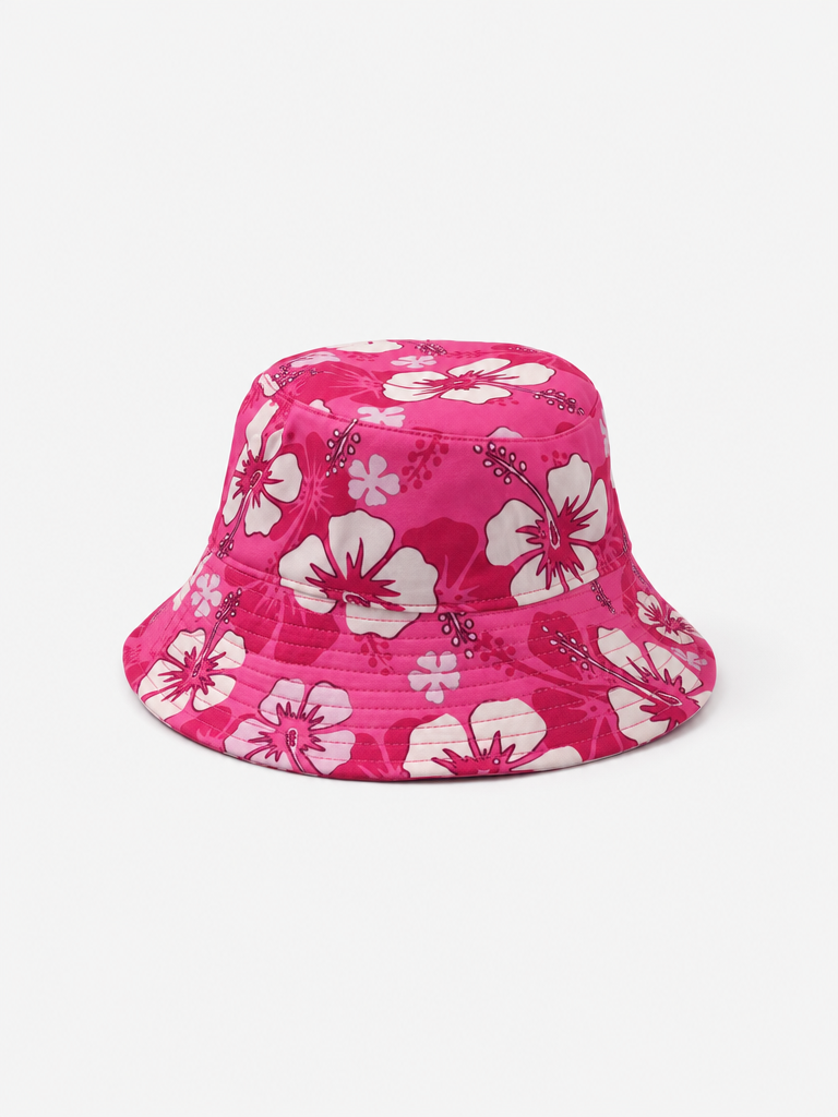 Girls Reversible Bucket Hat - Hibiscus Pink