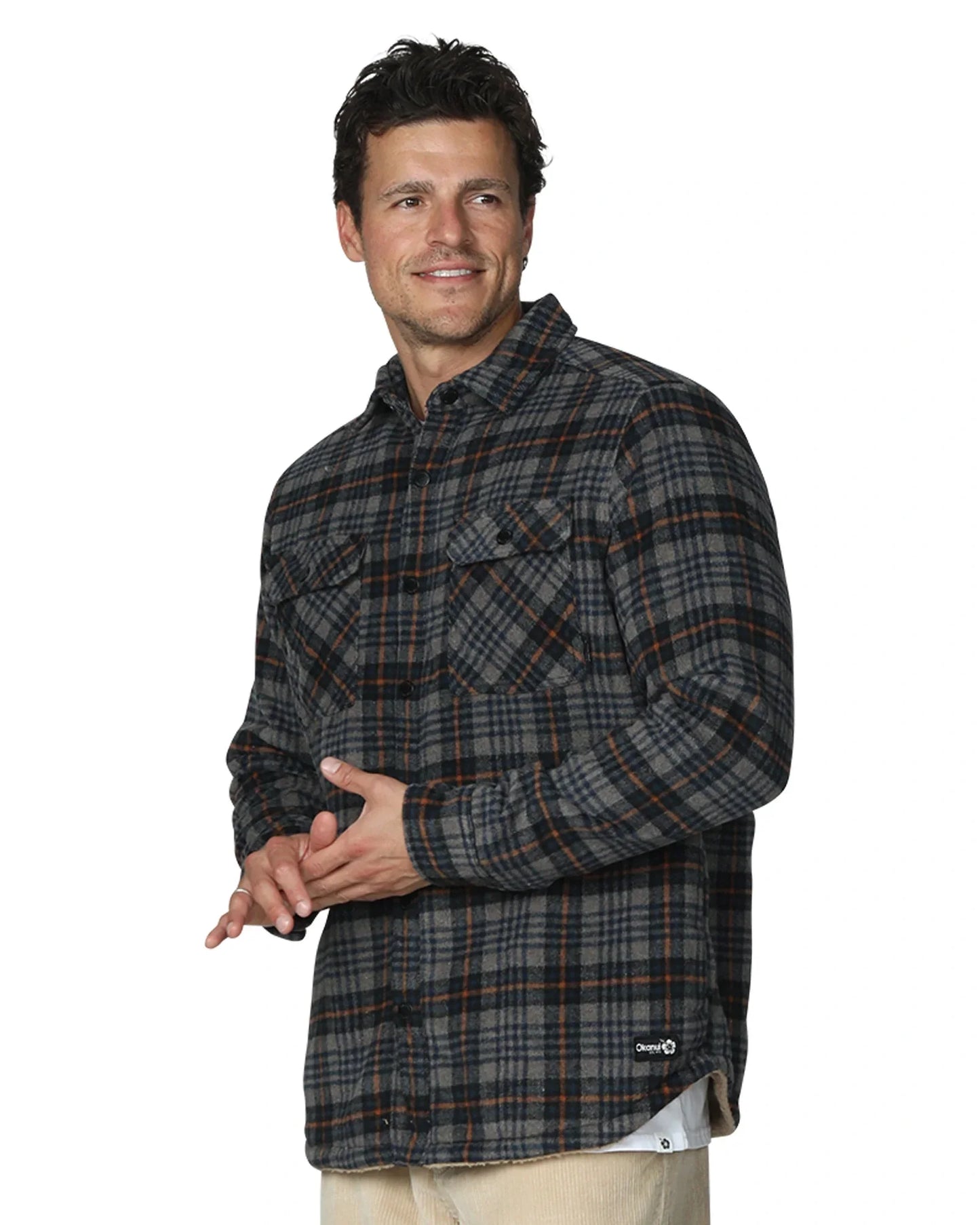 Checkered winter jacket with two chest pockets.