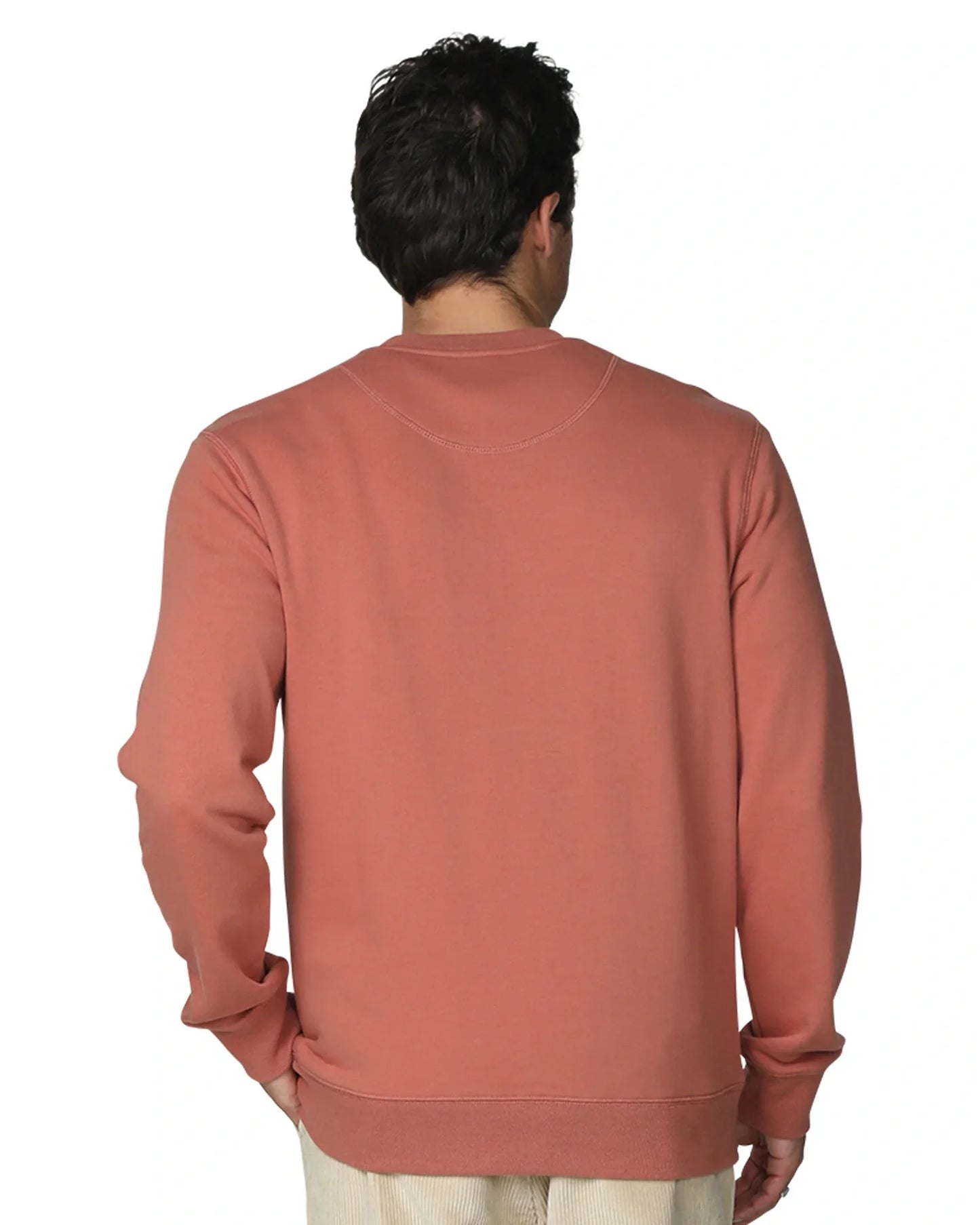 A rust-colored sweatshirt showing the back part.