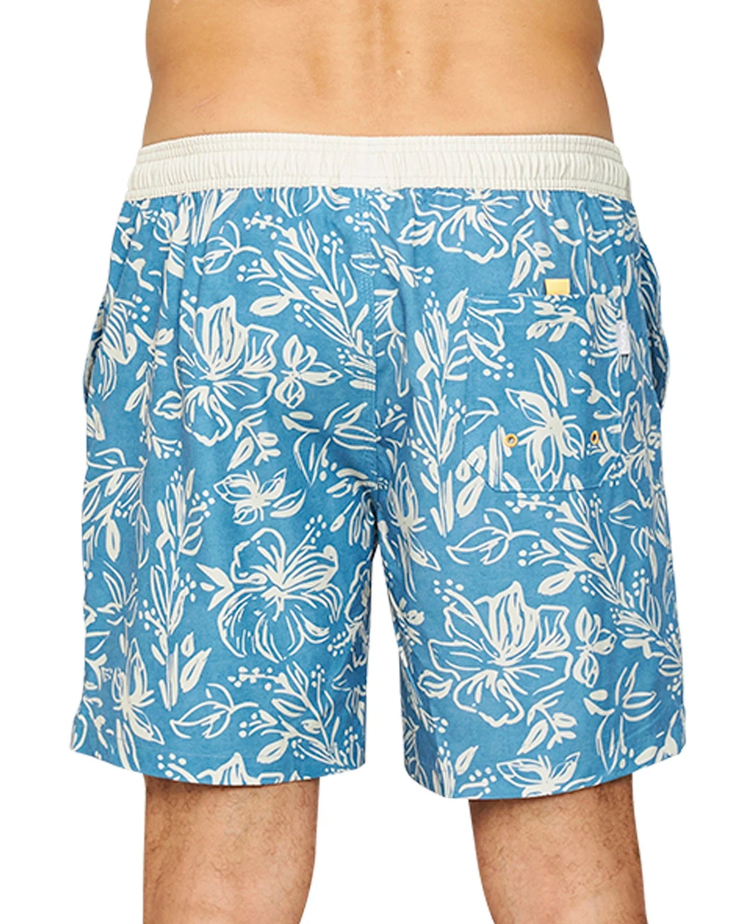 Close up back view of the Okanui Sketch Stretch Swim Shorts in Steel Stone colour.