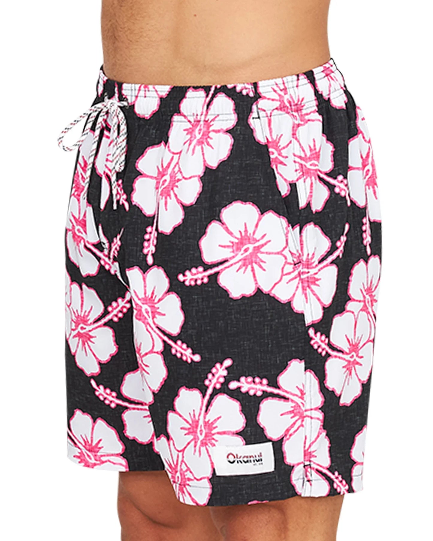 Mens - Stretch Swim Short - Way Back When - Black Pink