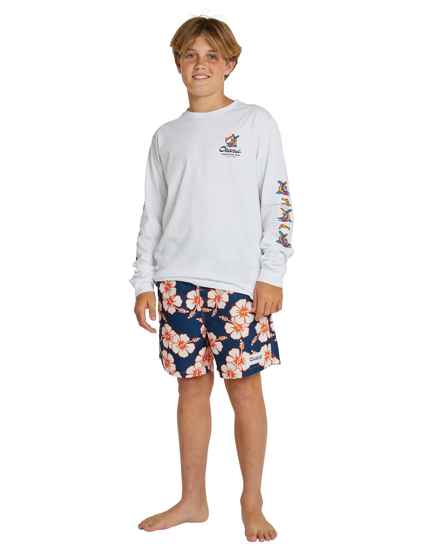 Boys - Long Sleeve T-Shirt - Fish & Chips - White