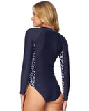Womens - Swim Long Sleeve Suit - Liberty Hibiscus Navy