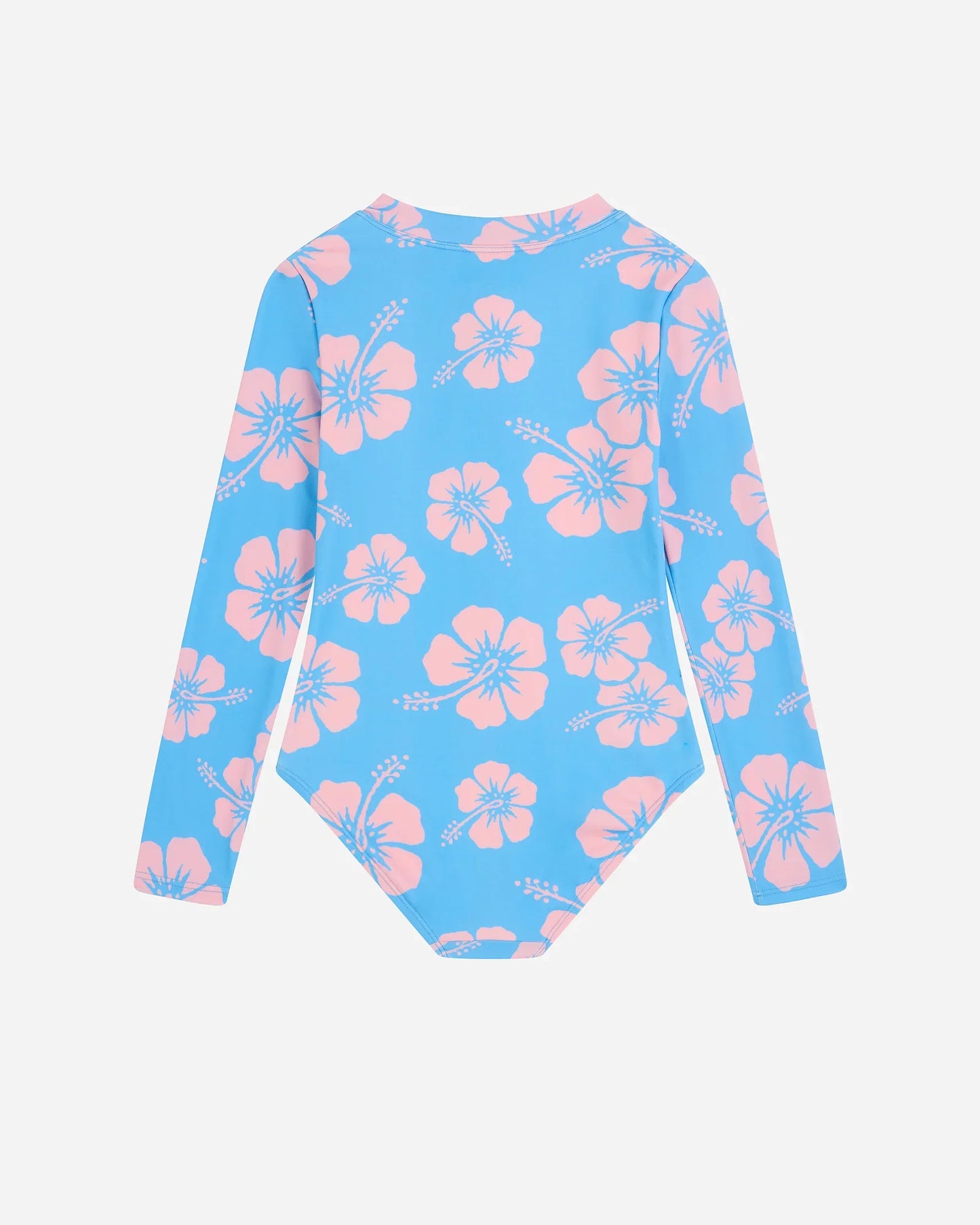 Girls Long Sleeve Suit - Hibiscus Azure Pale Pink