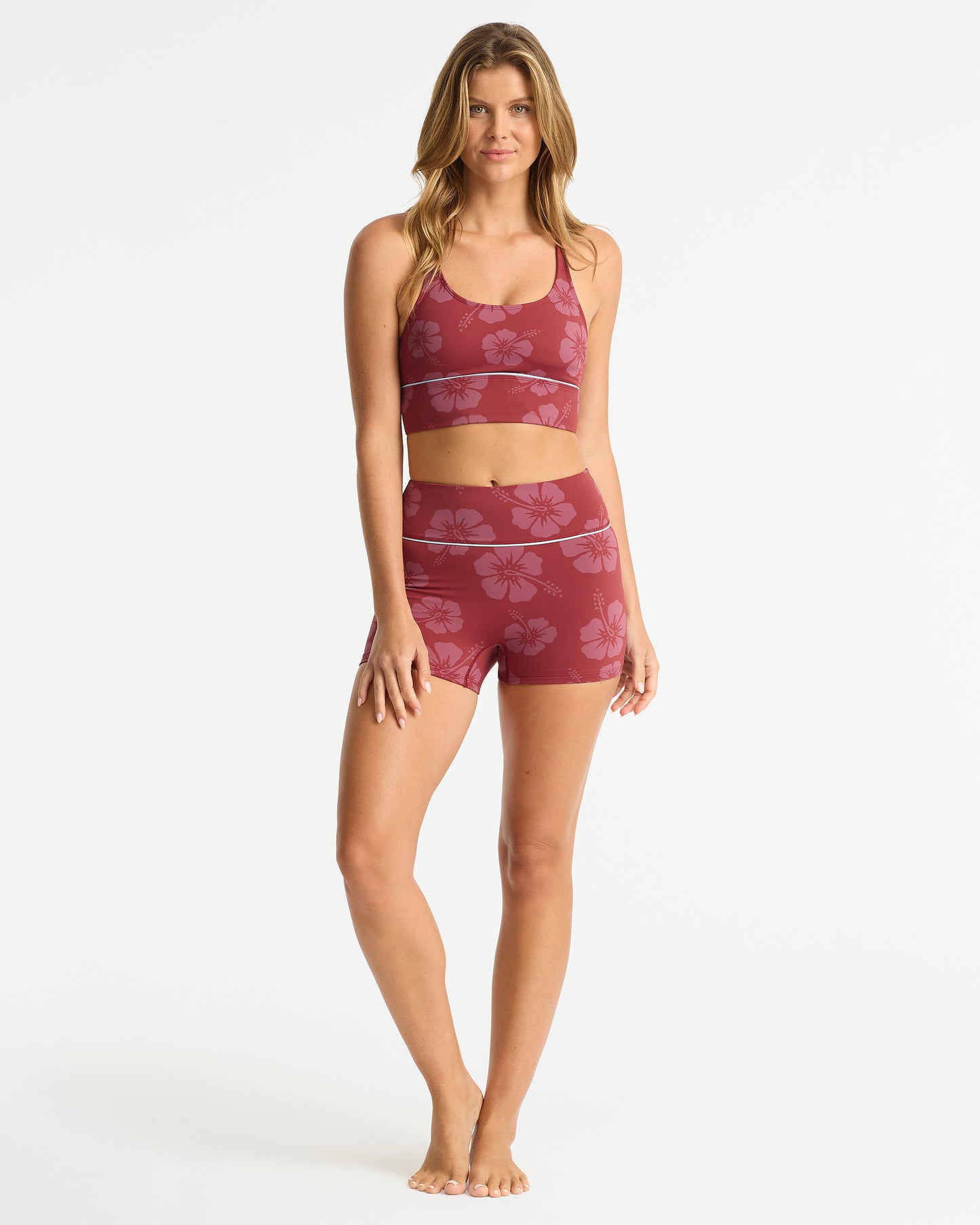 Active Swim Crop Top - Tonal Hibiscus Sienna