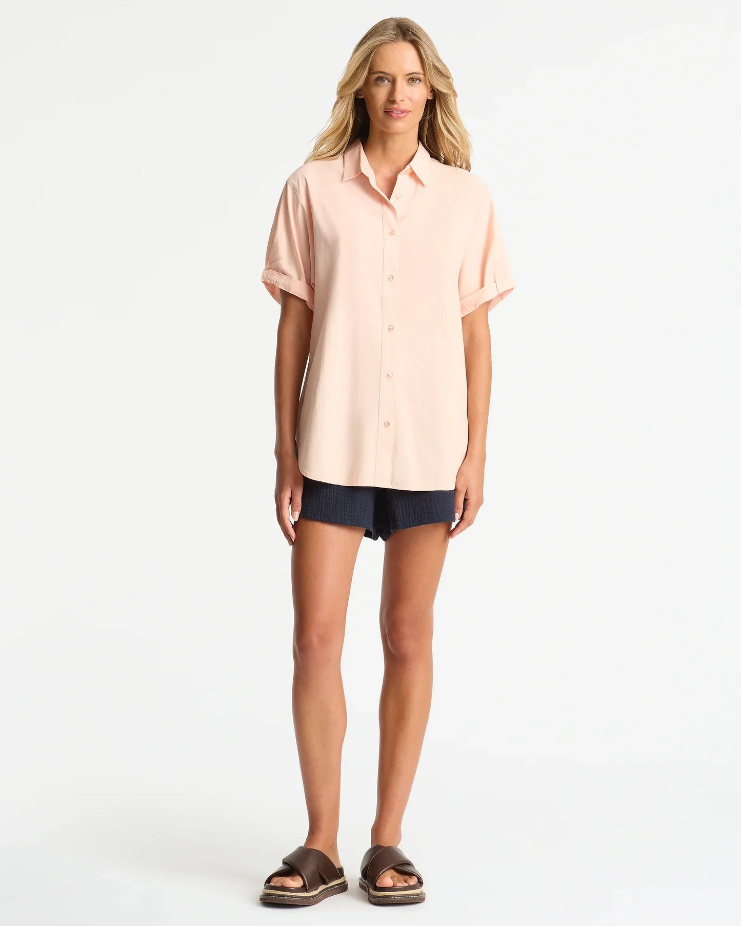 Classic Short Sleeve Poplin Shirt - Peach