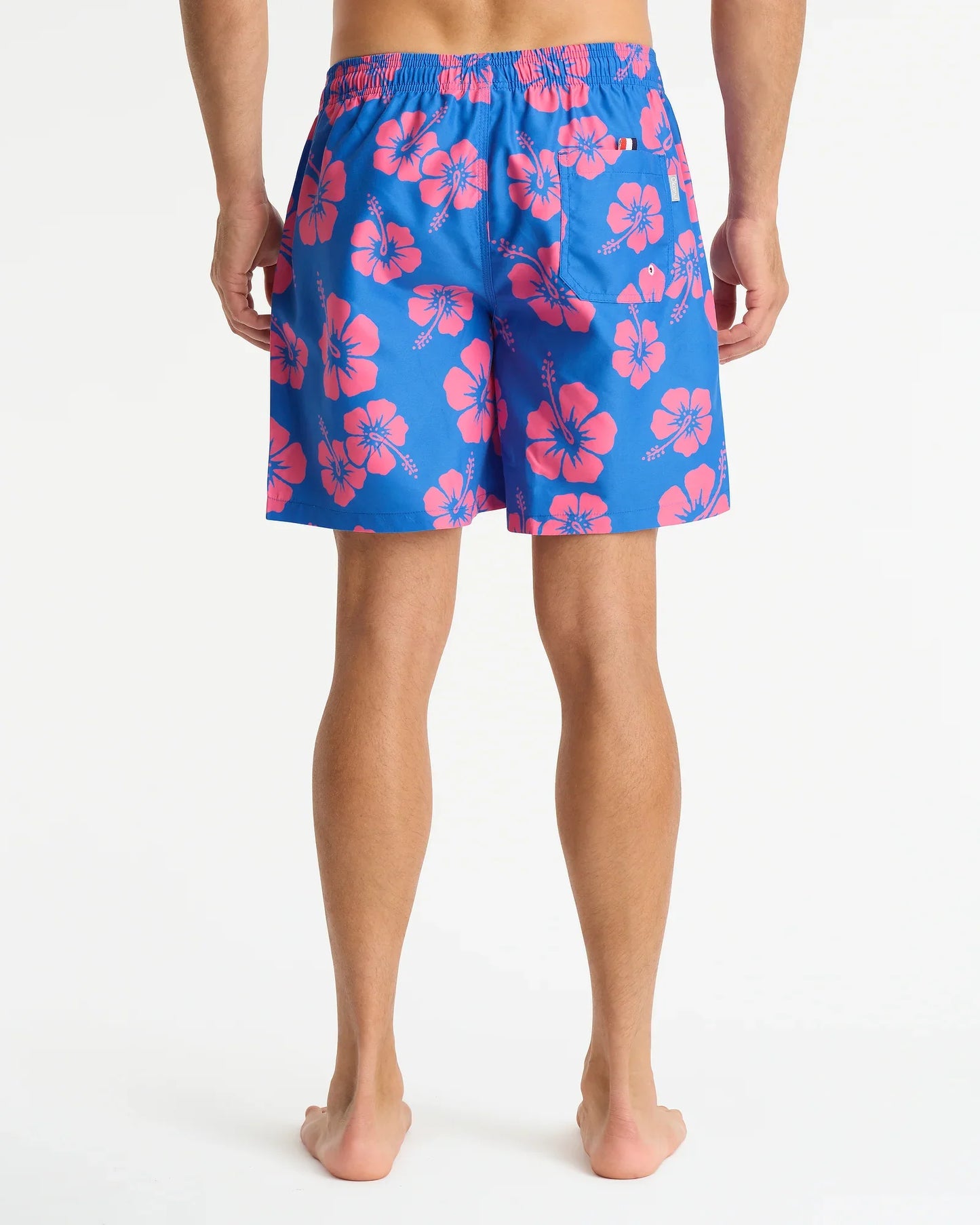 Mens Classic Swim Short - Hibiscus Duo Blue Pink