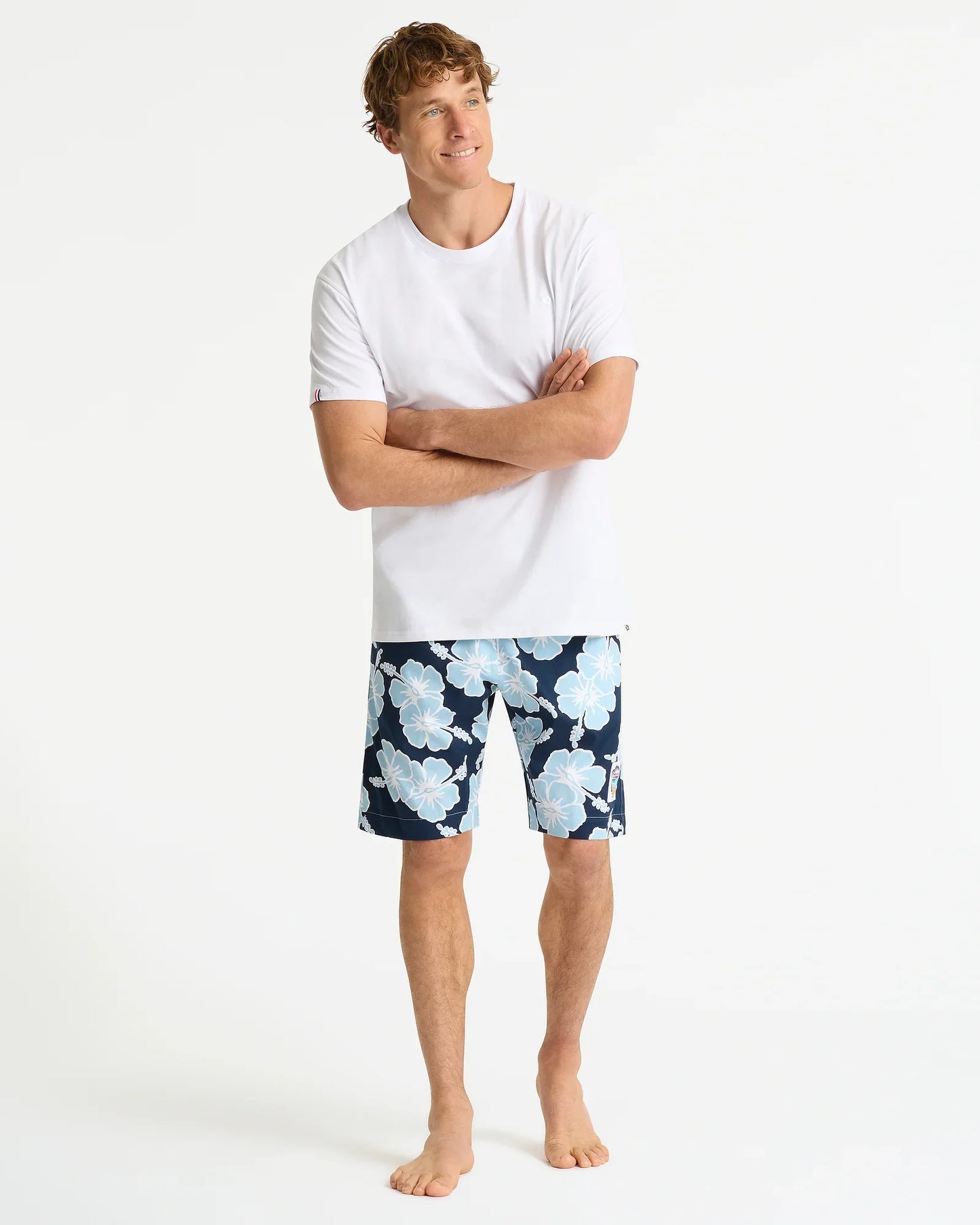 Mens Classic Short - Hibiscus Tri Colour - Navy Blue White