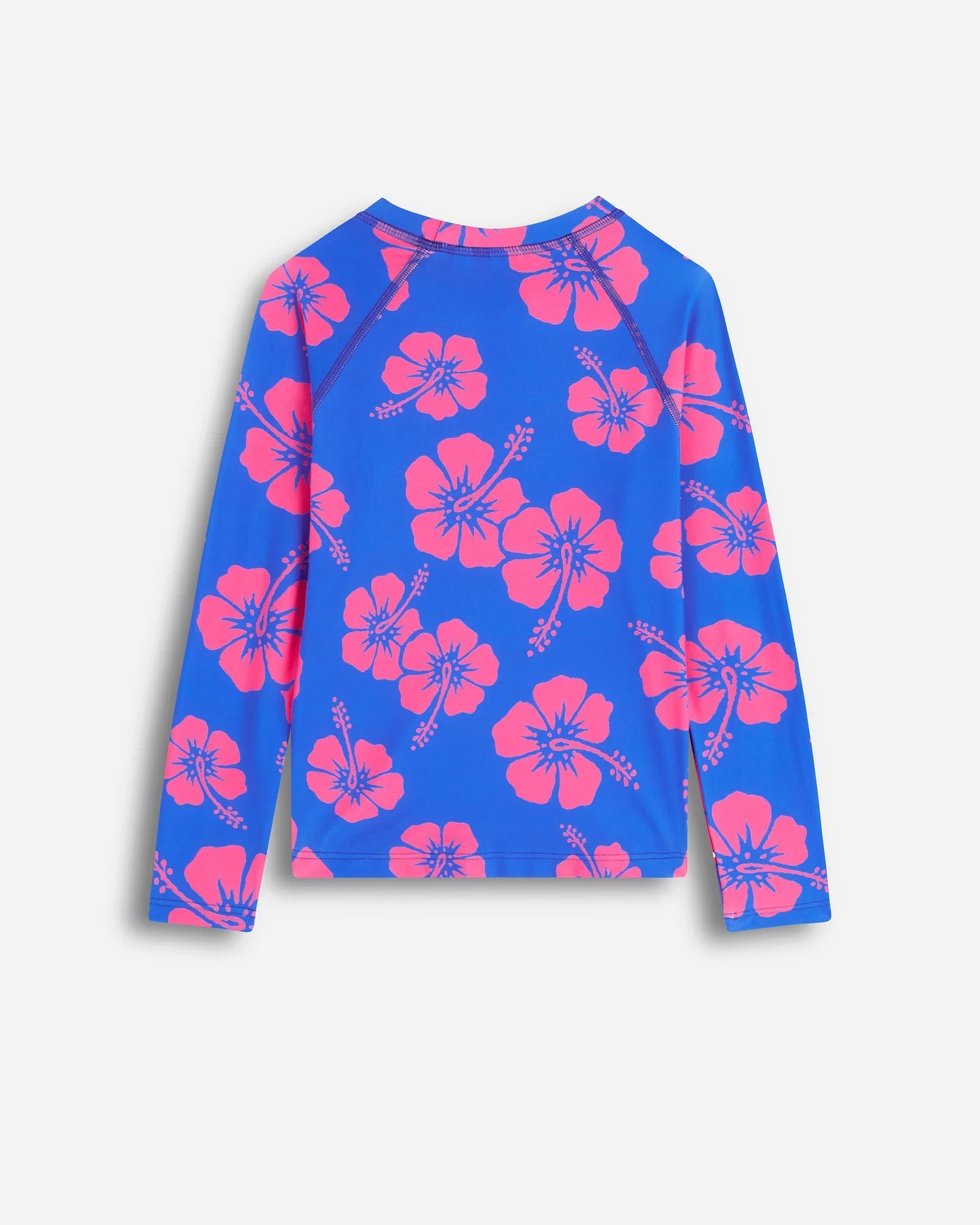 Girls Long Sleeve Rashie - Hibiscus Duo Blue Pink