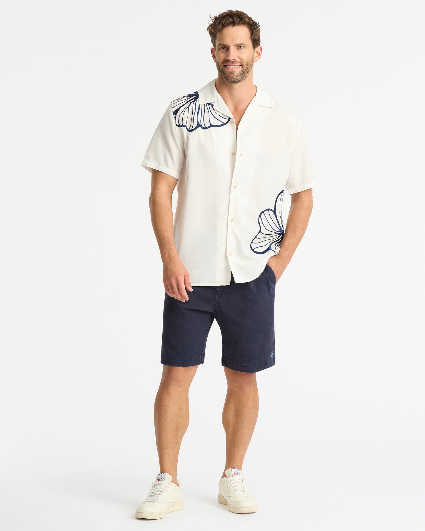 Mens - Quay Embroidered Shirt - White Navy