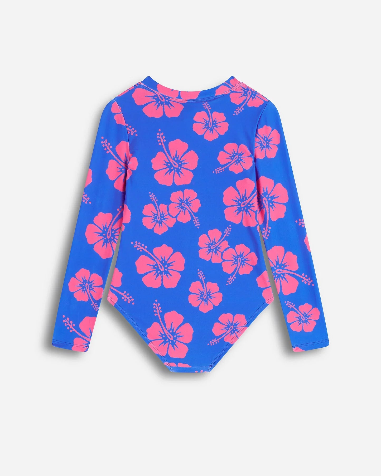 Girls Long Sleeve Suit - Hibiscus Duo Blue Pink