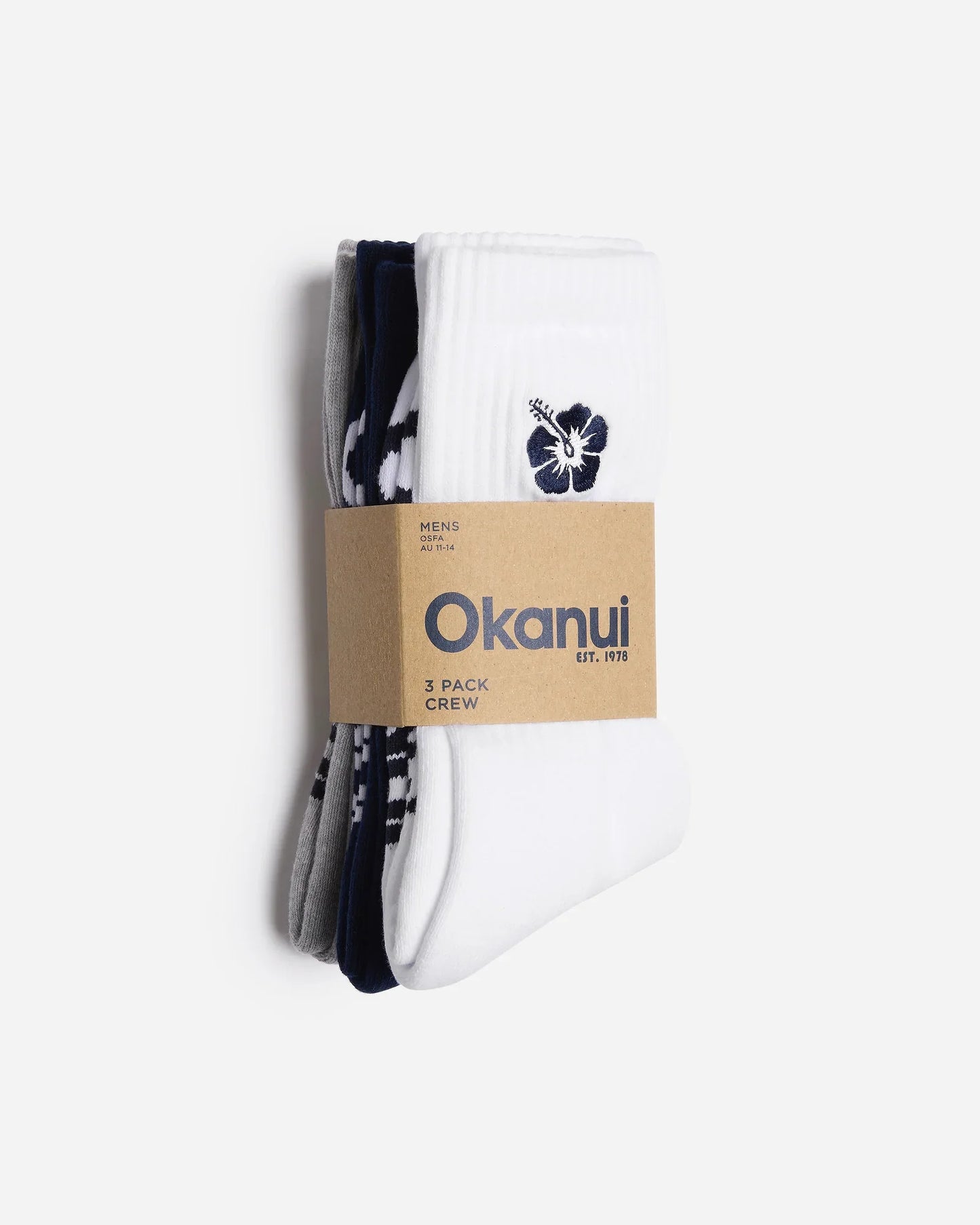 Mens Signature 3 Pk Socks - Navy Grey White