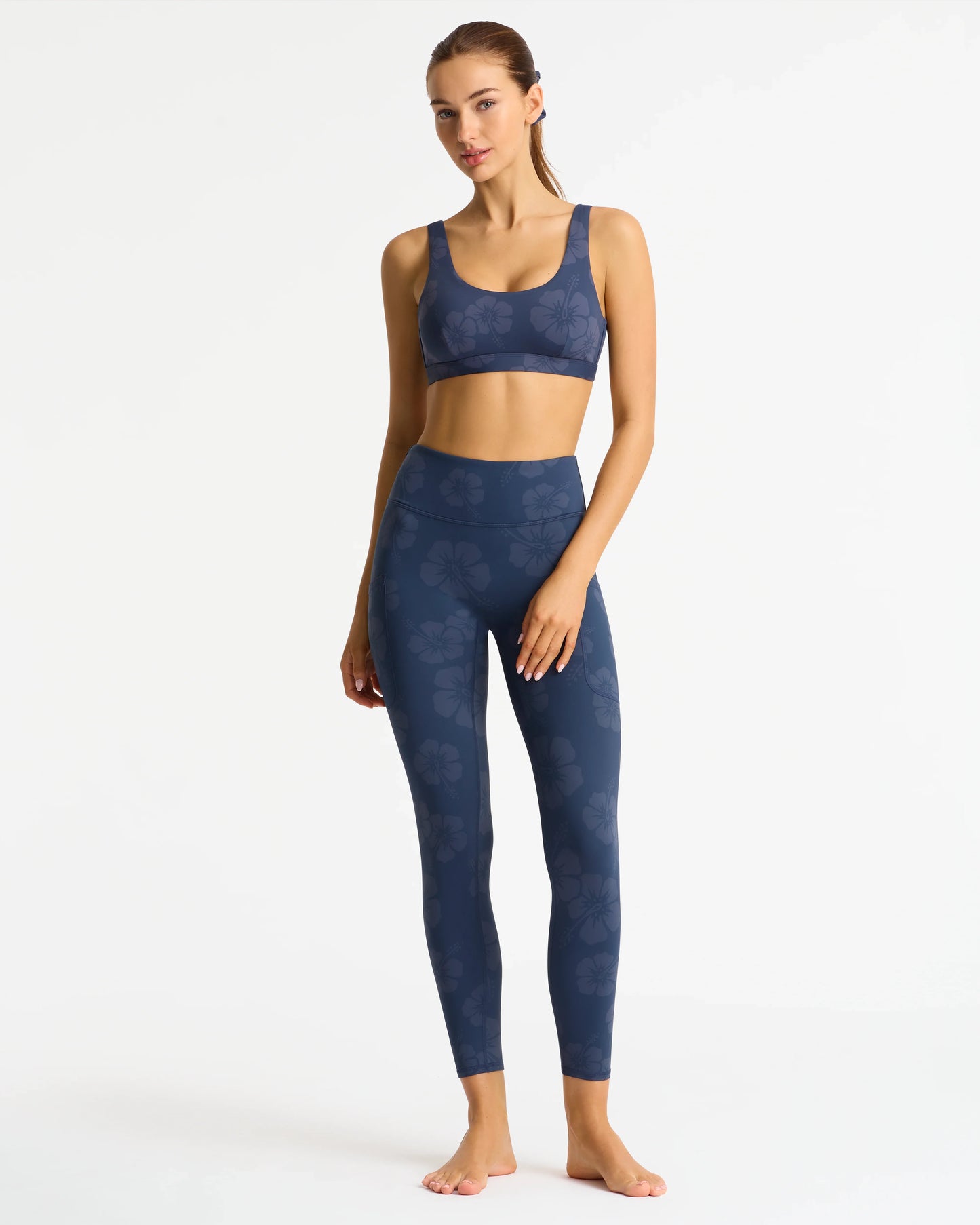 Active Swim Crop Top - Tonal Hibiscus Navy