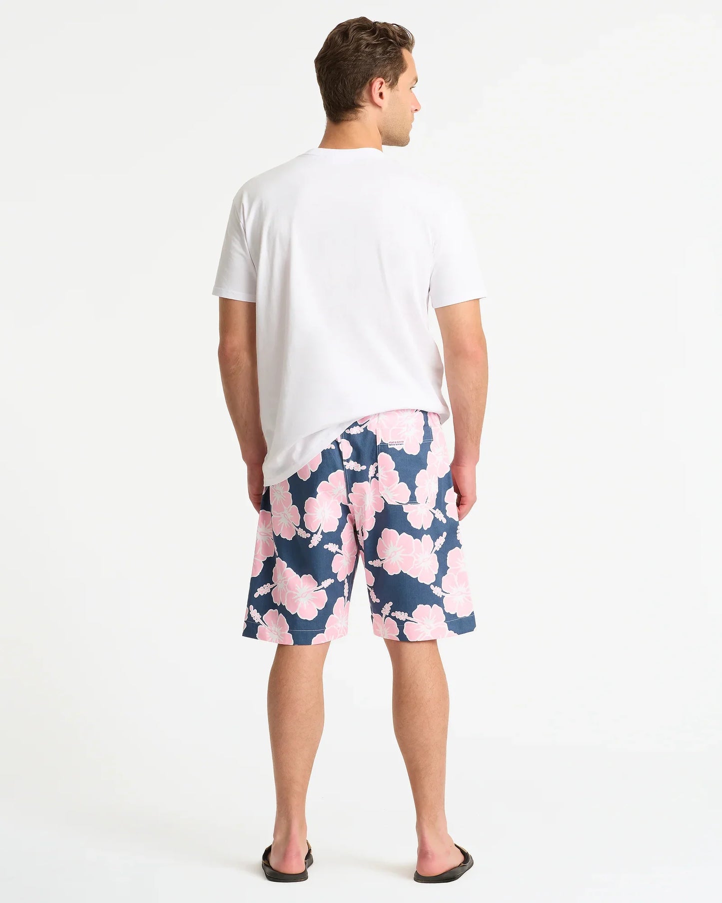 Mens Classic Shorts - Hibiscus Tri Colour-Steel Pink White