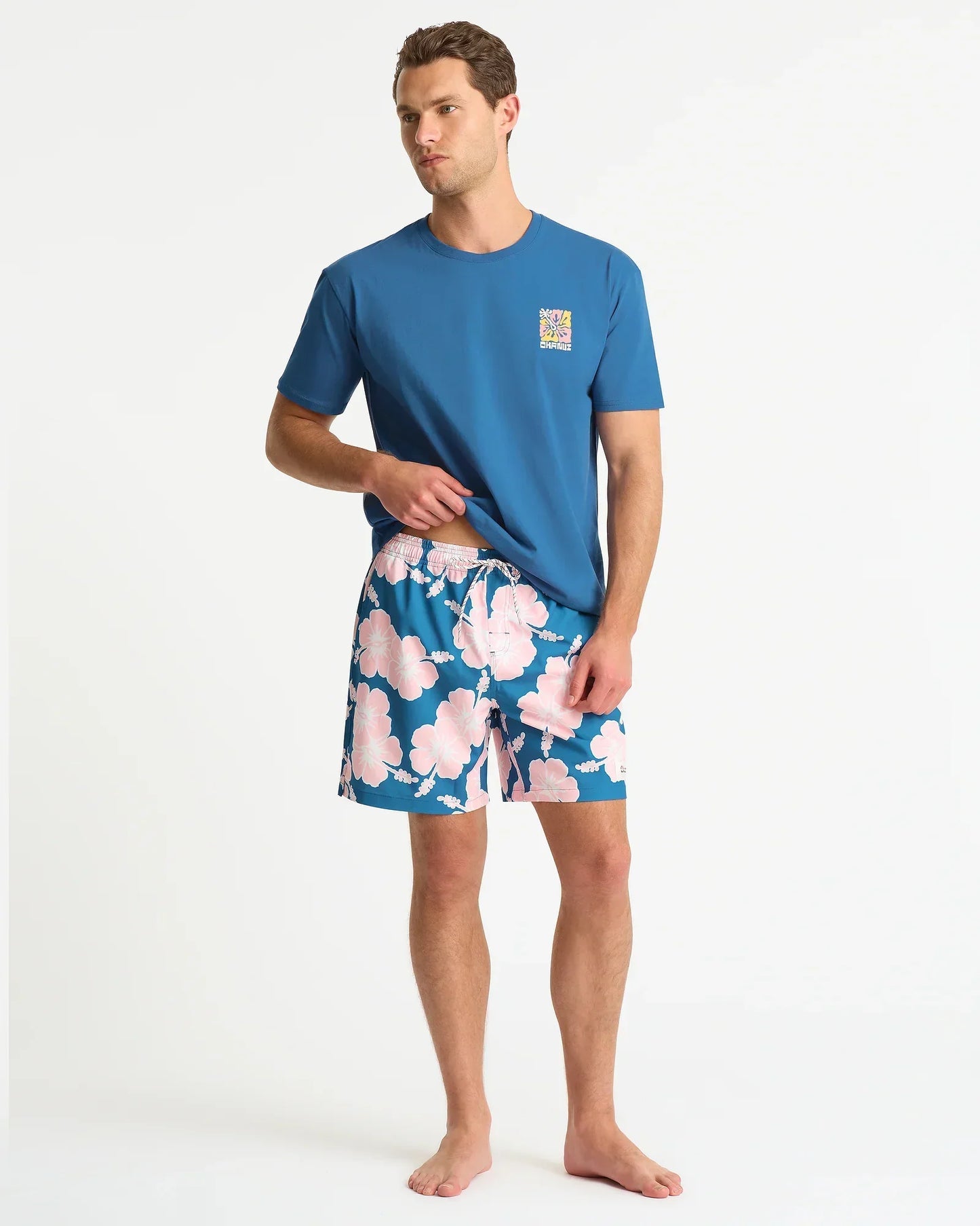 Mens Way Back When Swim Short - Steel Pink White