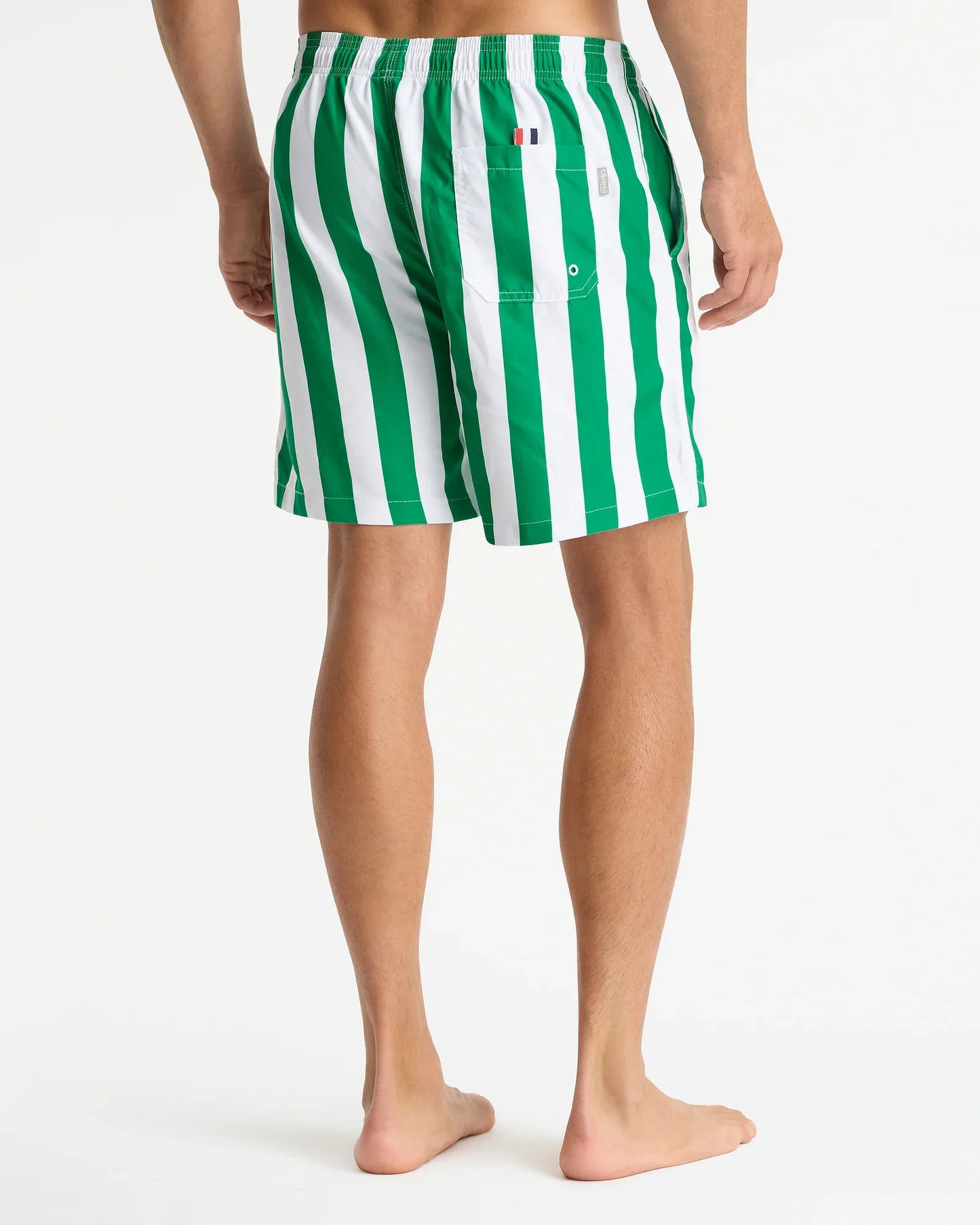 Mens Classic Stripe Swim Short - Emerald White