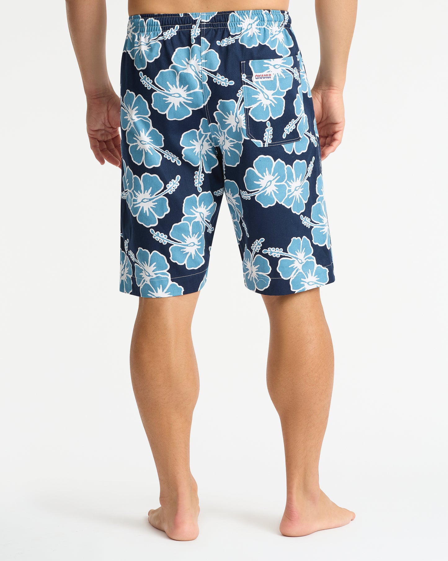 Mens Classic Shorts - Hibiscus Tri Colour - Navy Petrol White