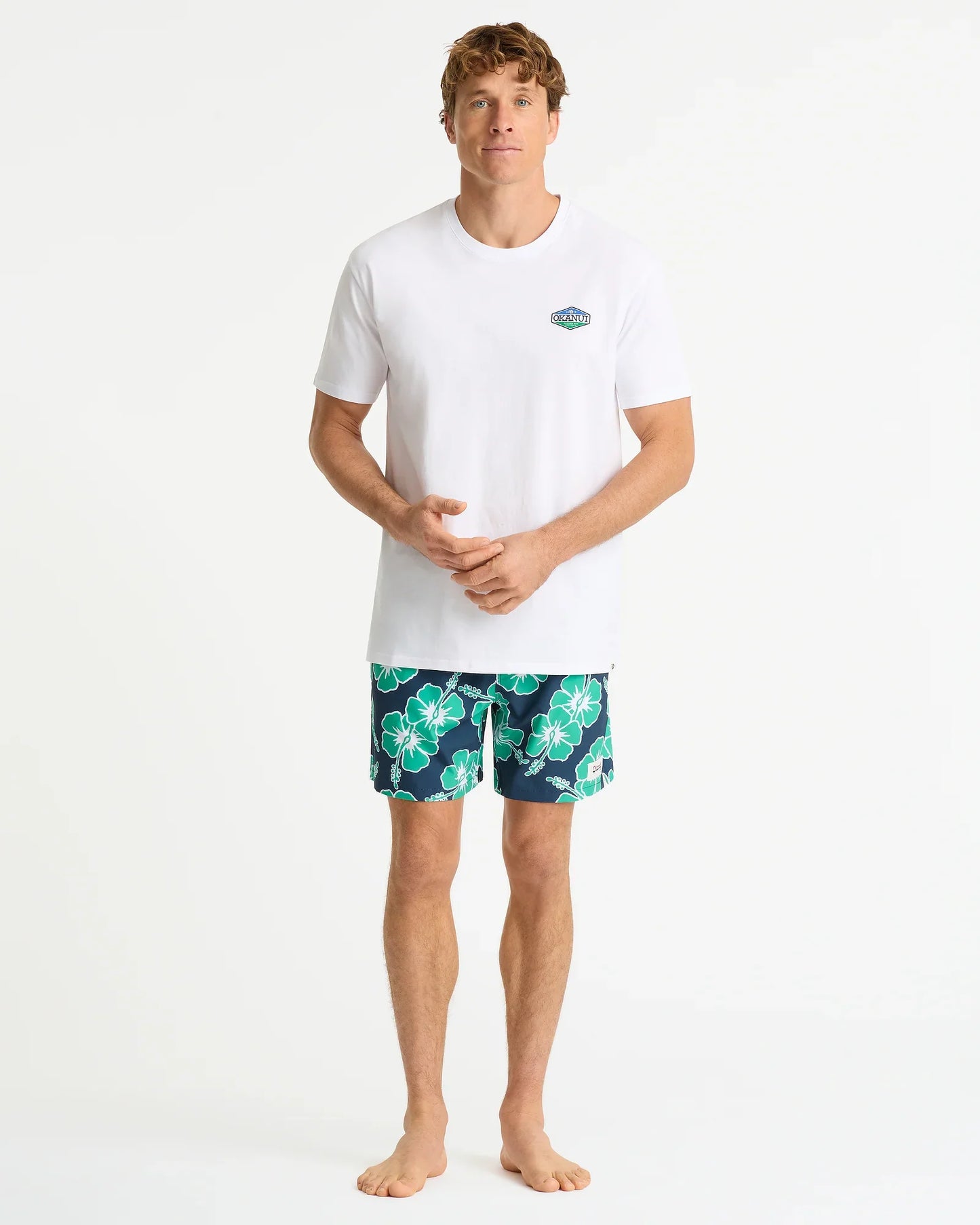 Mens Way Back When Swim Short - Navy Emerald White