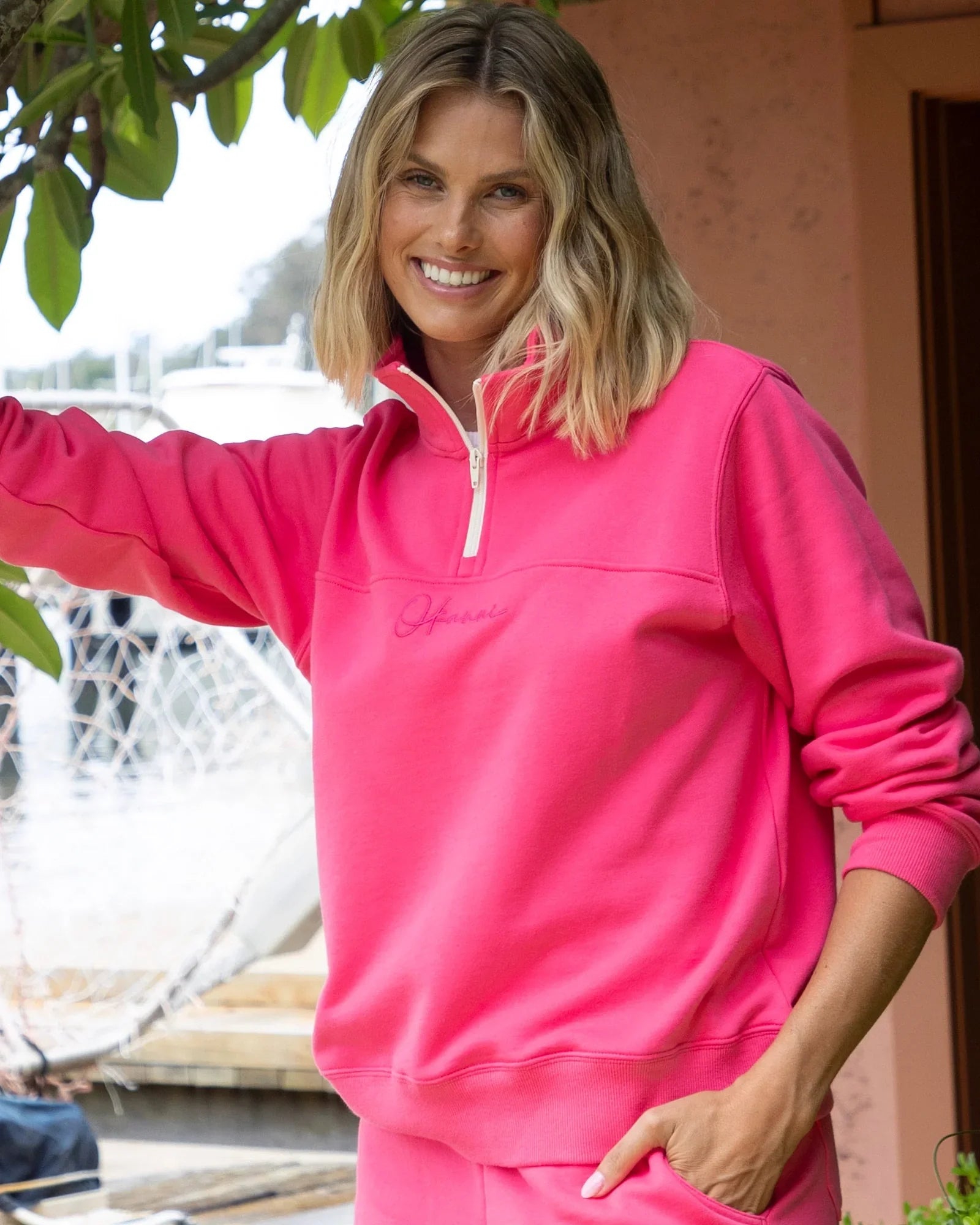 Hot pink half zip sales