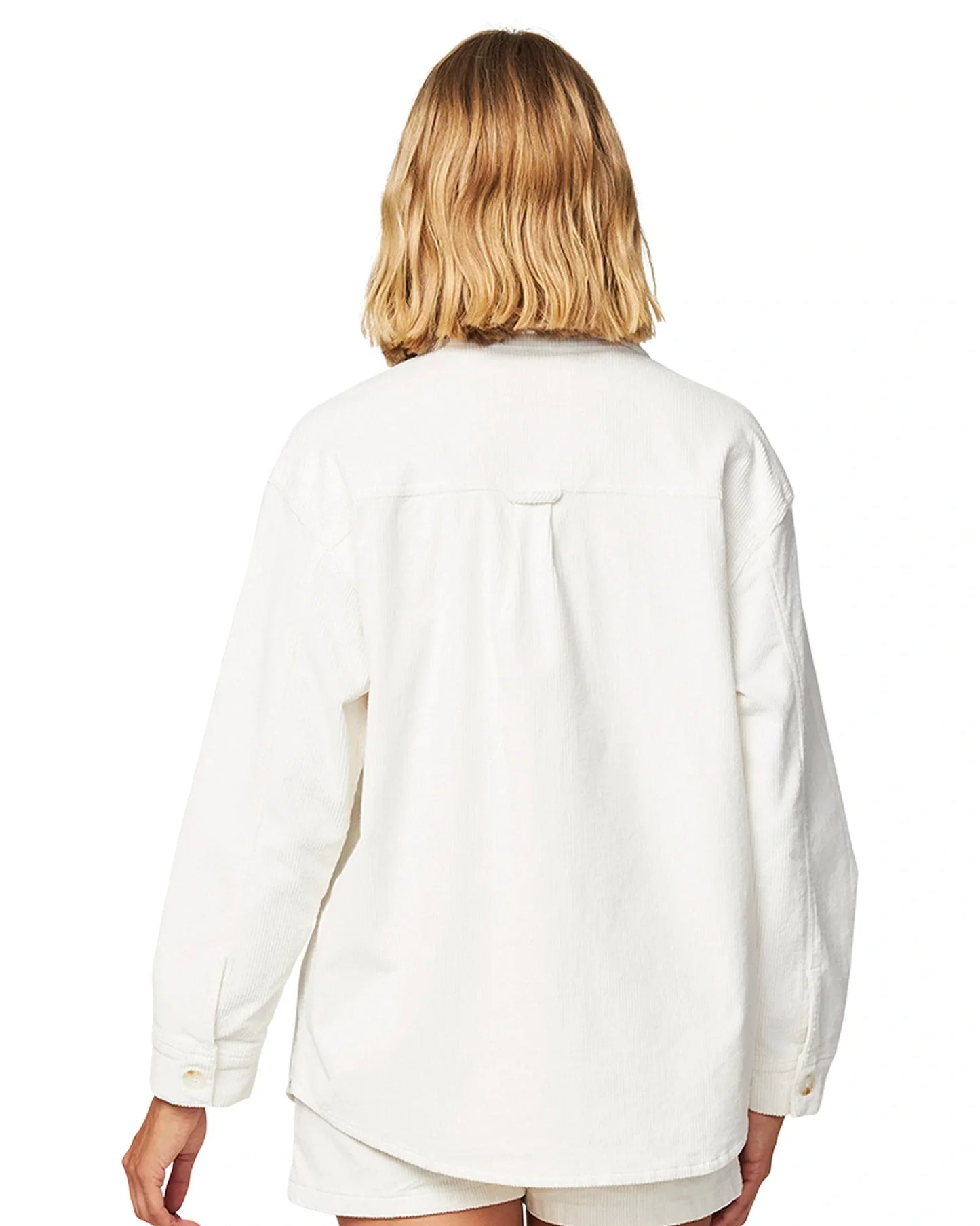 Womens jacket in plain white color showing the back lining.