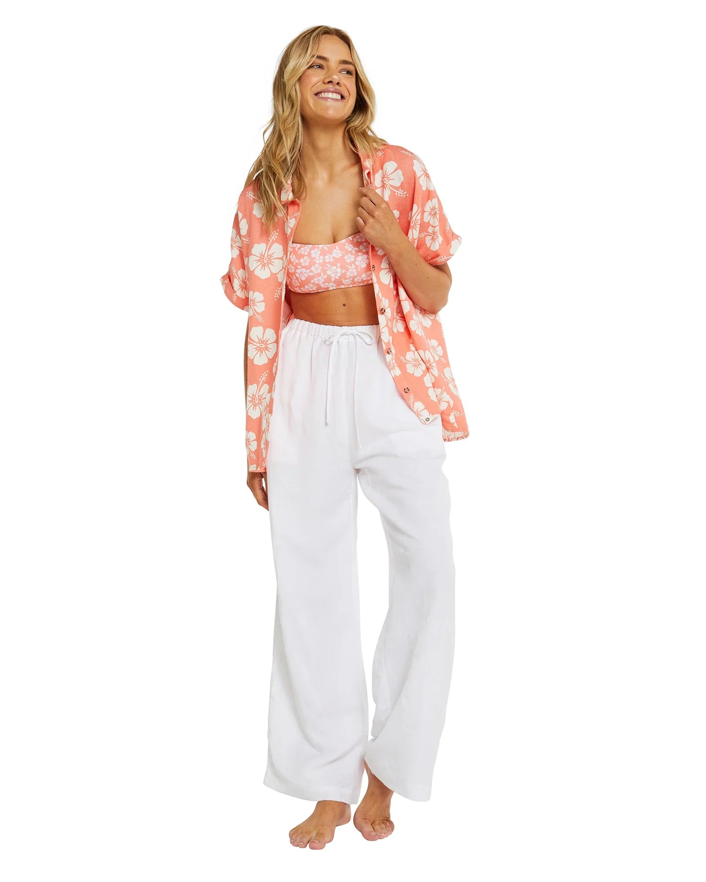 Womens - Short Sleeve Shirt - Hibiscus Coral