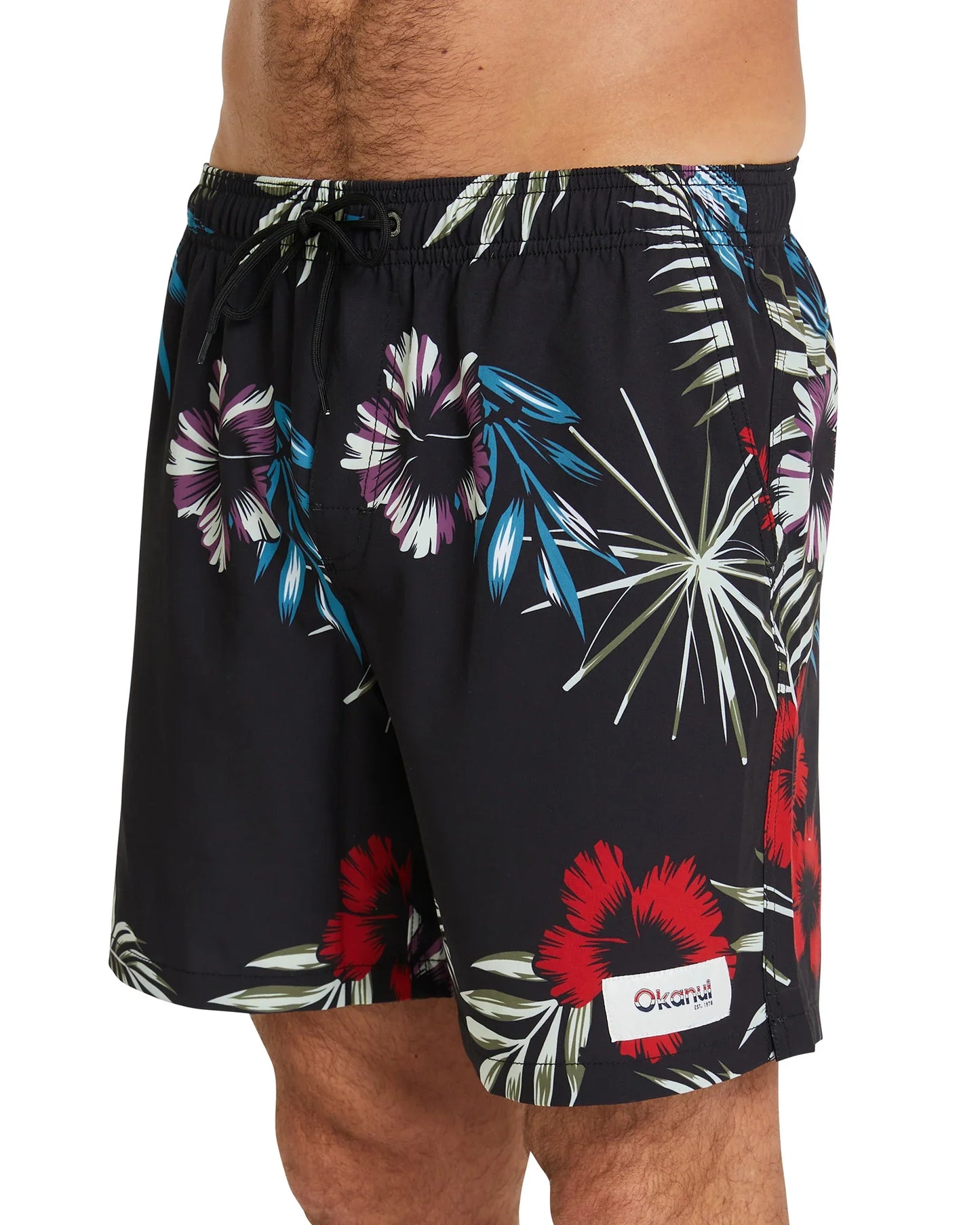 Mens - Stretch Swim Short - Midnight Palms - Black