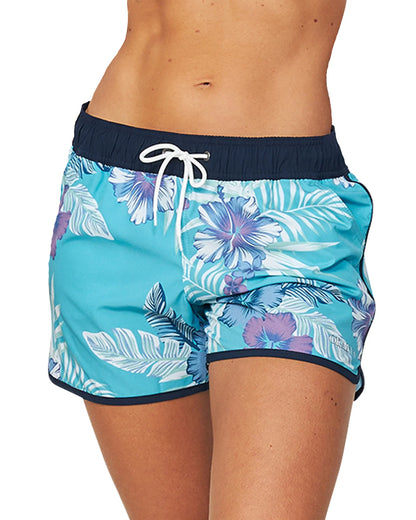 Womens - Swim Short - Boardshort - Tropical Hibiscus Aqua