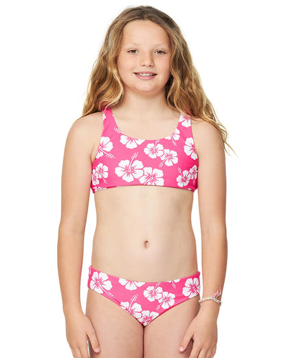 Girls - Swim Bikini Set - Crop Bikini Set - Hibiscus Hot Pink