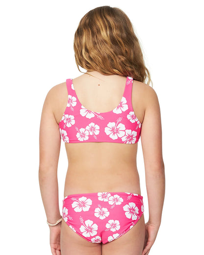 Girls - Swim Bikini Set - Crop Bikini Set - Hibiscus Hot Pink