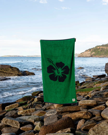 Hibiscus Beach Towel - Emerald Navy