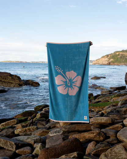 Hibiscus Beach Towel - Azure Pale Pink