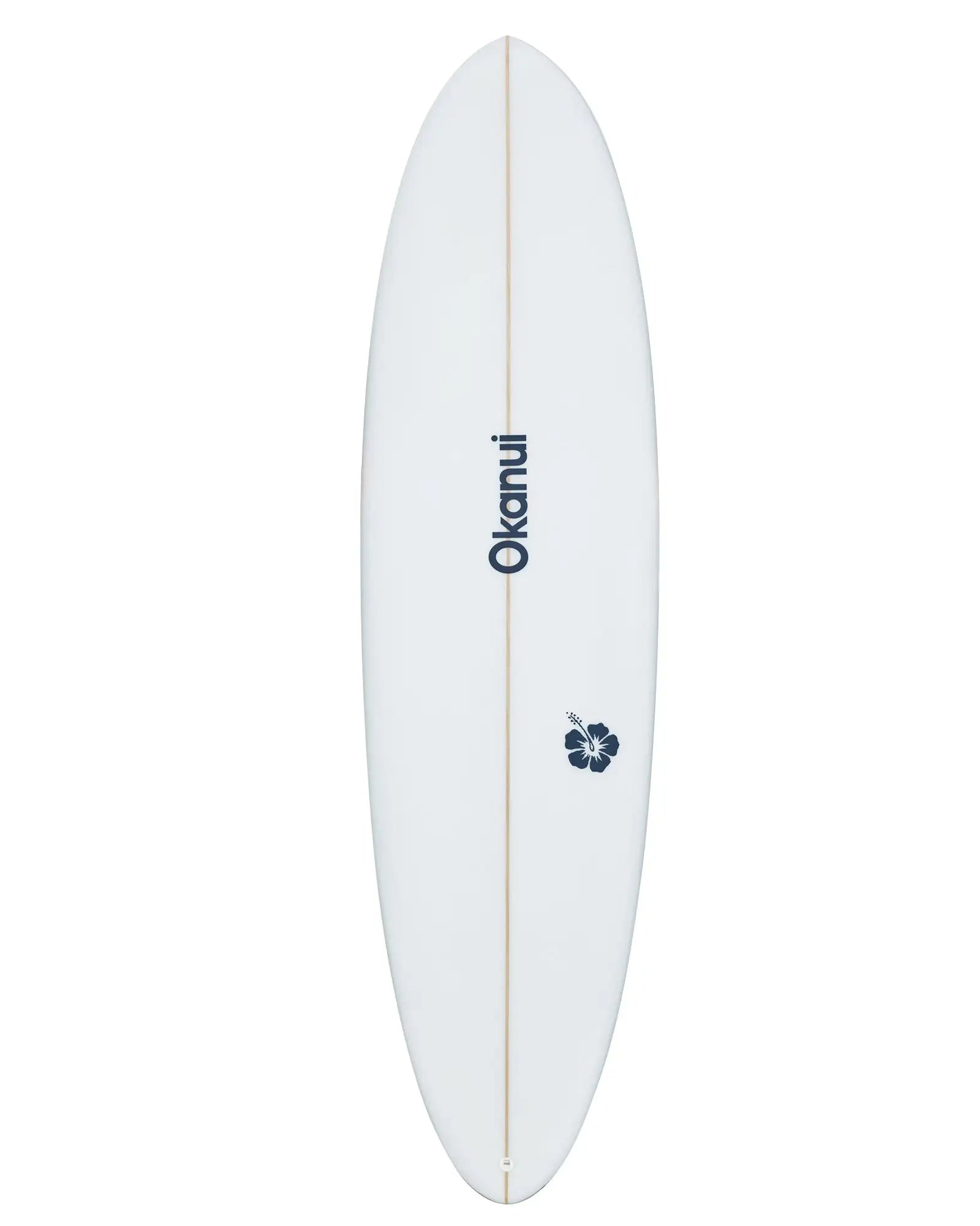 White Okanui The Bucket Mid Length Surfboard with Okanui logo print