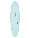 Ice Blue Okanui The Bucket Mid Length Surfboard with Okanui logo print