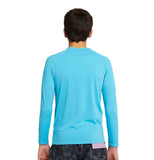 The Okanui Boy's Spring Long sleeve rashie showing the back view details.