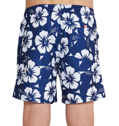 Back view of the Okanui boys swim shorts in Hibiscus Navy