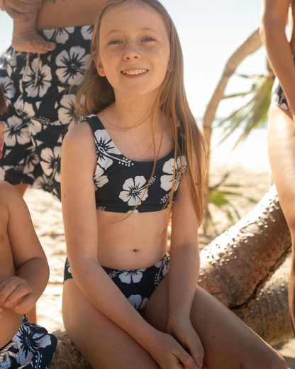 Girls Crop Bikini Set - Hibiscus Navy