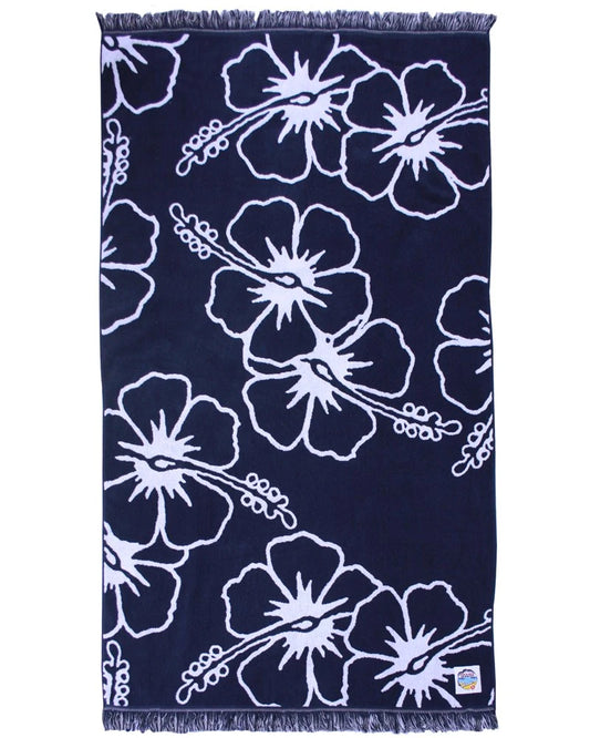 Outer side of the Okanui Classic Hibiscus Navy Beach Towel