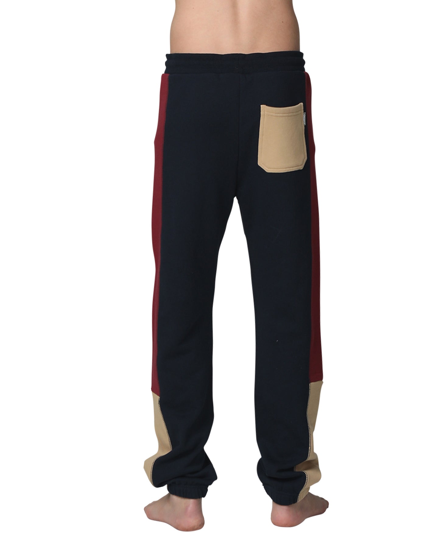 Back view of the Okanui Boys Track pants trackies in Navy Multi