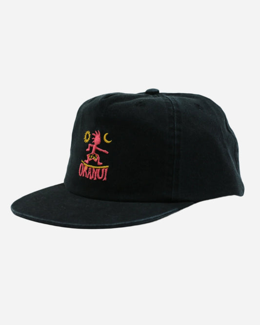 Front view of the Okanui Day and Night Trucker Cap in Washed Black