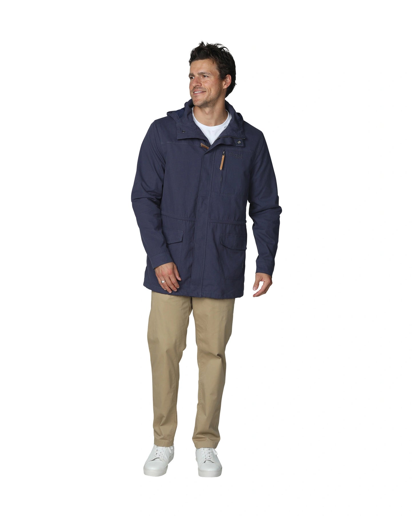 Mens Winter shoreline parka in navy blue color with chest pocket. 