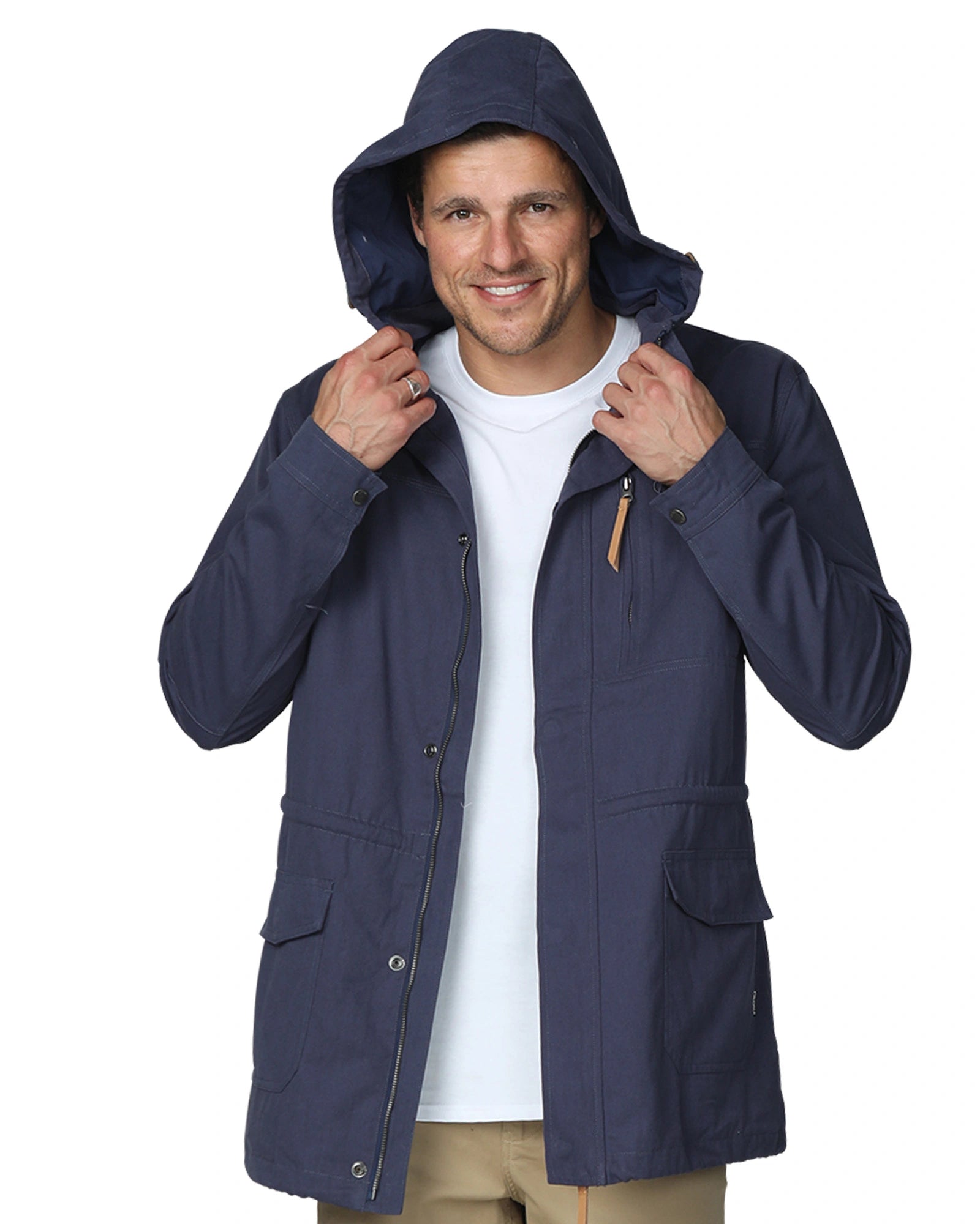 Men's winter shoreline parka with a front zipper.