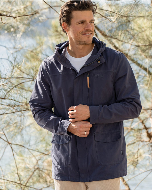 A winter shoreline parka jacket in navy blue color. 