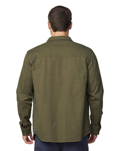 Men's autumn jacket in green color showing the back view details. 