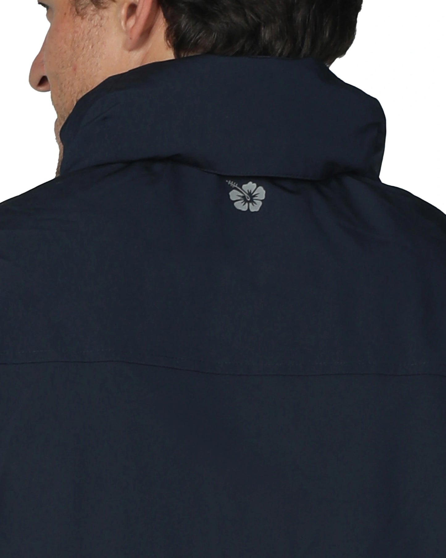 Mens surf jacket with hibiscus flower design at the back. 