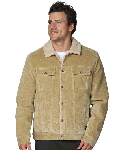 Mens winter jacket in tan color with two pockets. 