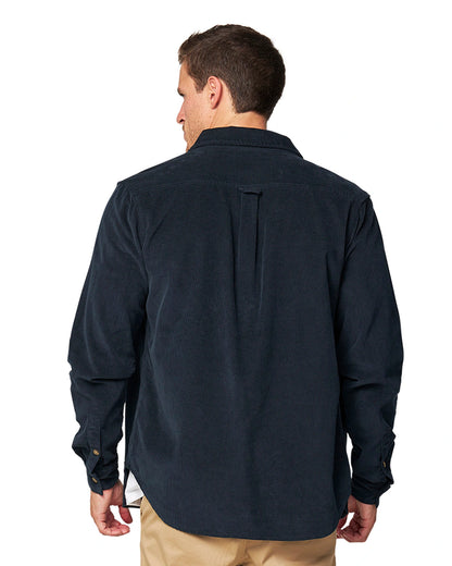 A back view of the Okanui Corduroy Ledge Long Sleeve Shirt in Navy colour.