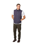 The Okanui Navy Heather Port Vest in Navy closed zipper view.