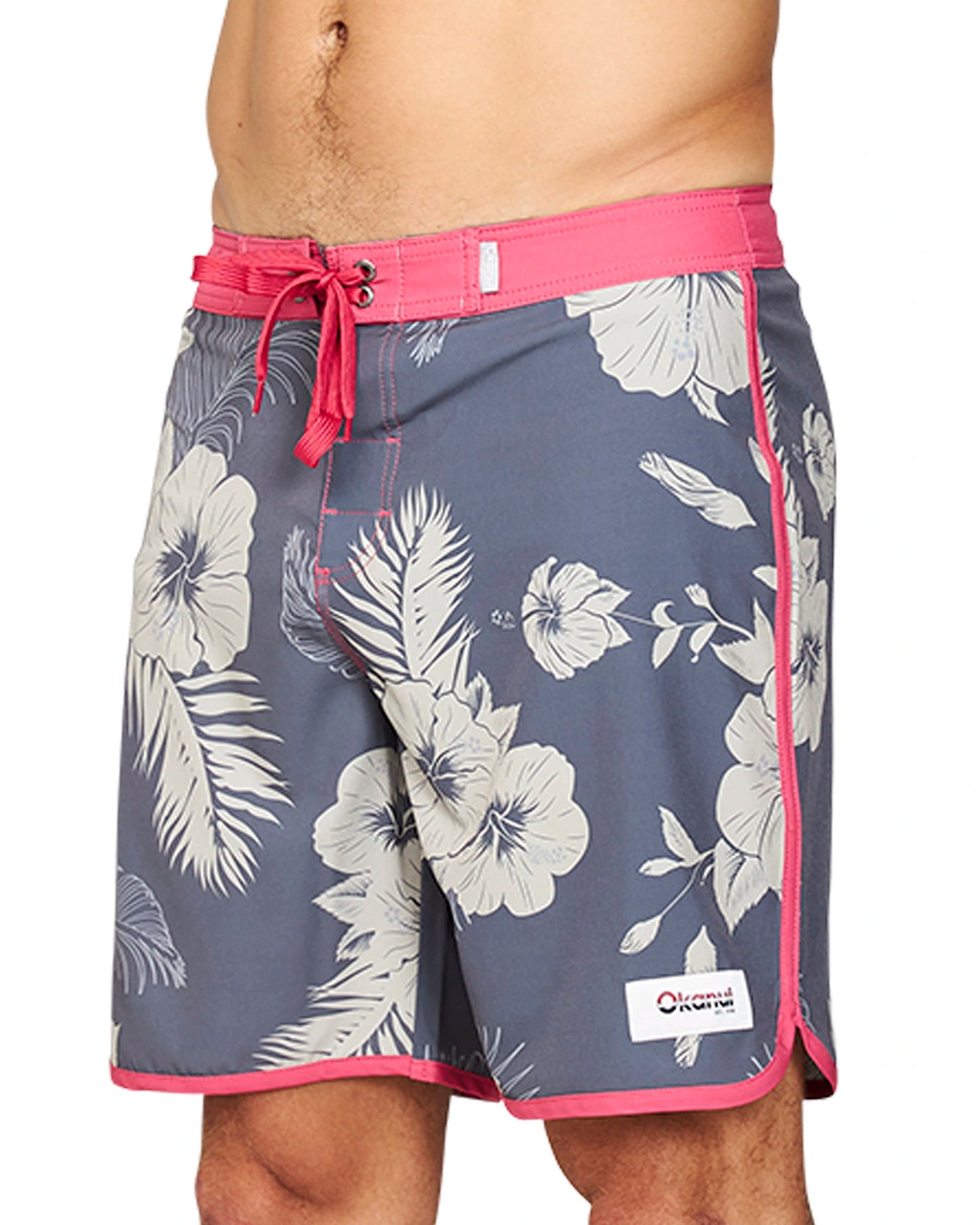 Side view of the Okanui Noosa Retro Boardrider Boardshort in Flint Stone color.