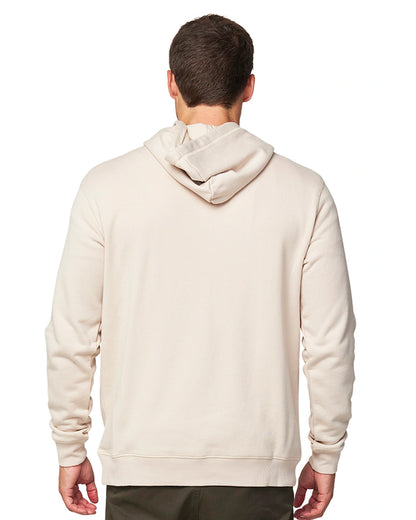 A salt spray colored hoodie for men showing the back part. 